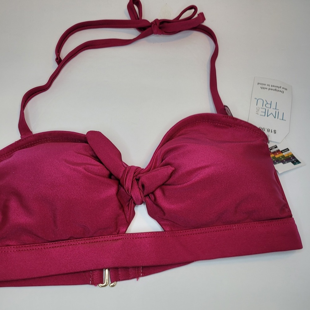 TIME and TRU Women's Large (12-14) Bikini HALTER Swimsuit Top Magenta Pink‎ Bow
